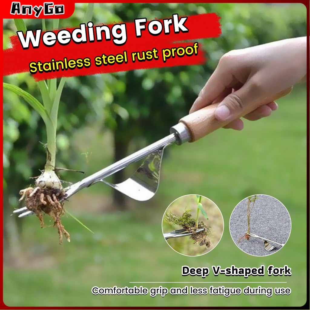 AnyGo Stainless Steel Manual Weeding Fork Transplanting Digging Tools
