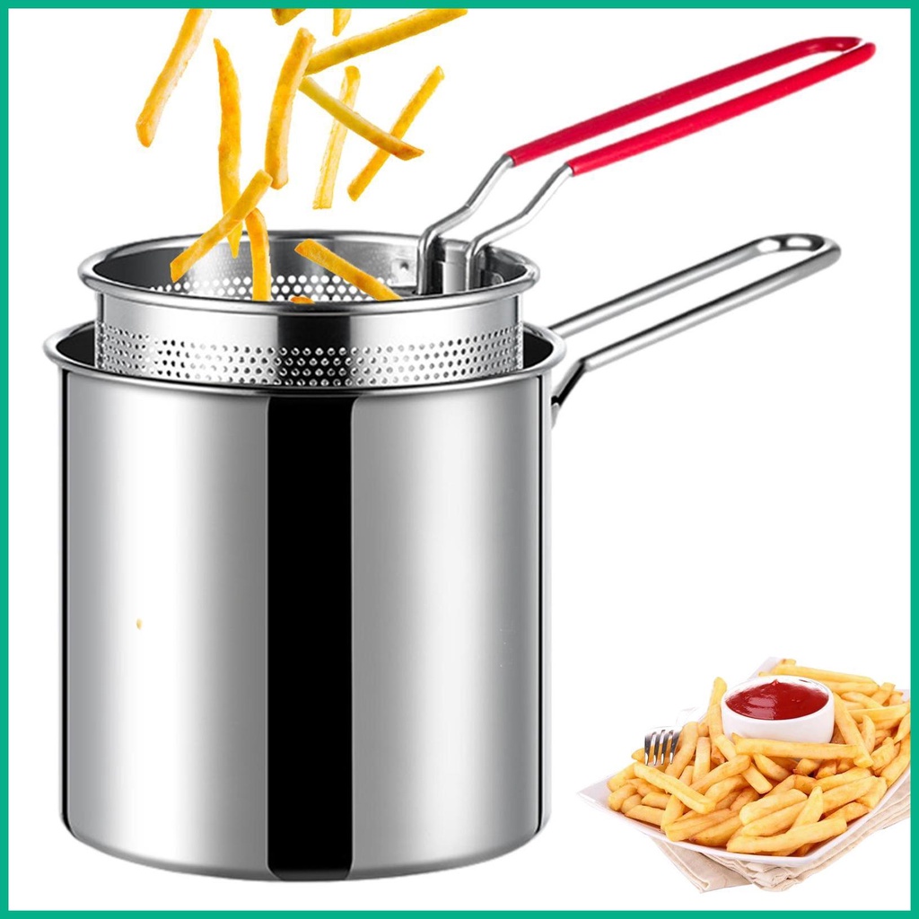 Deep Fryer Pan Foodgrade Stainless Steel Frying Pot with Strainer