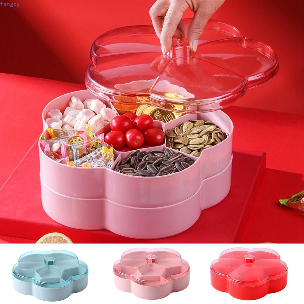 FENGCY Tier Flower Shape Candy Storage Box, Plastic Transparent Dried