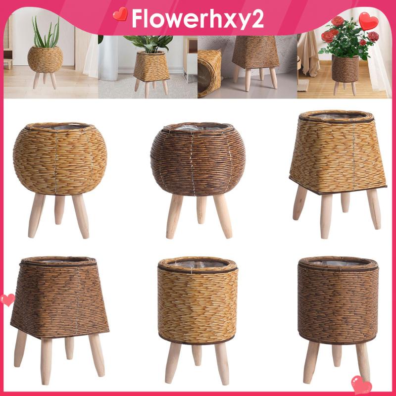 [Flowerhxy2] Woven Basket Plant Stand with Legs Flower Pot for