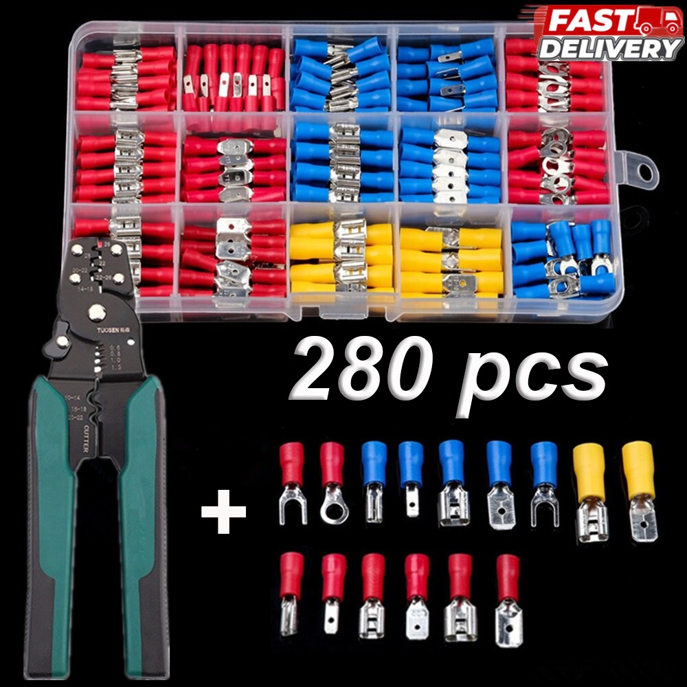 280assorted Crimp Spade Terminal Wire Flat Femaleandmale Insulated Electrical Wire Cable 