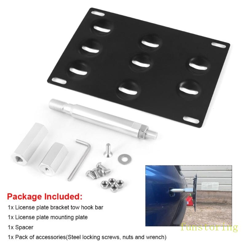 Universal Front Bumper Tow Hook License Plate Mount Bracket Black Aluminum