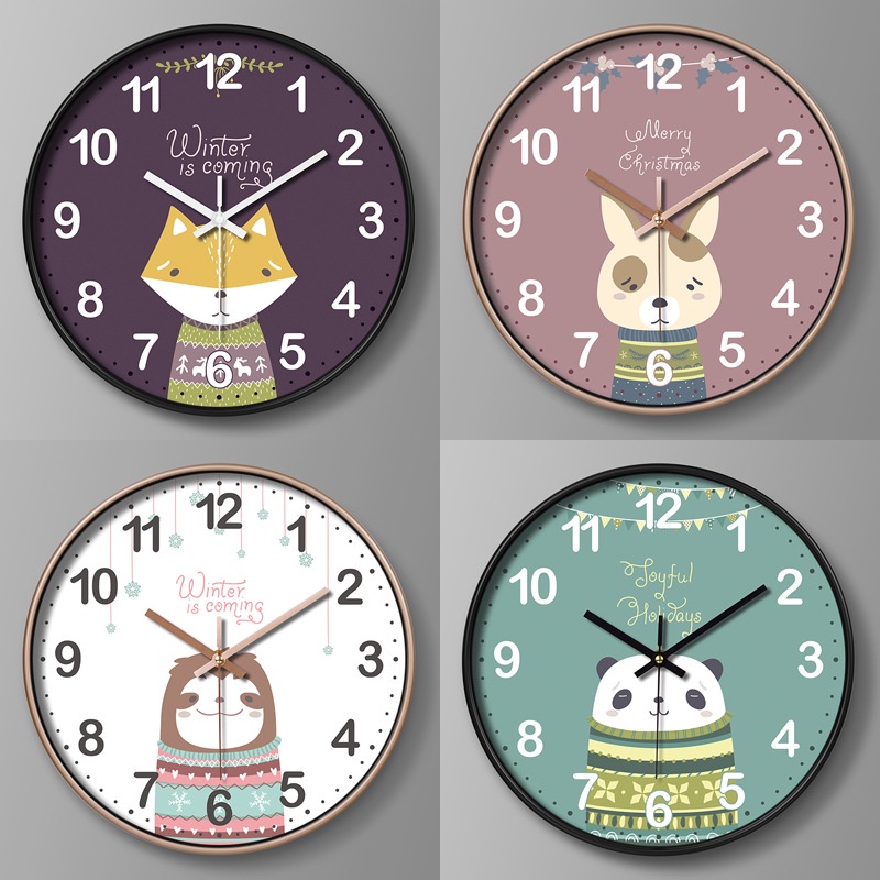 Cartoon Wall Clock Silent Quartz Mute Watch Simple Modern Cute Animal ...