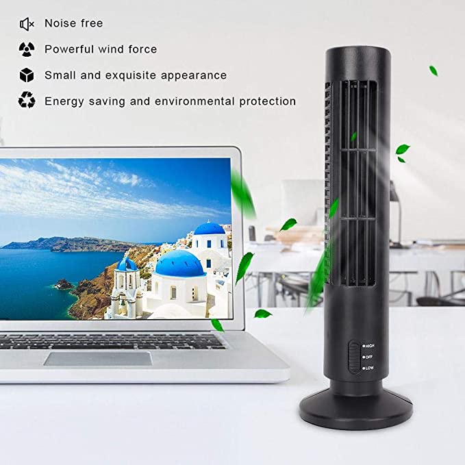 USB Tower Fan 2 Level Adjustable Speed Mini Vertical Bladeless Fan