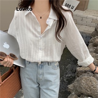 Lovito Women Casual Plain Jacquard Long Sleeves Blouse LNE27024 (White ...