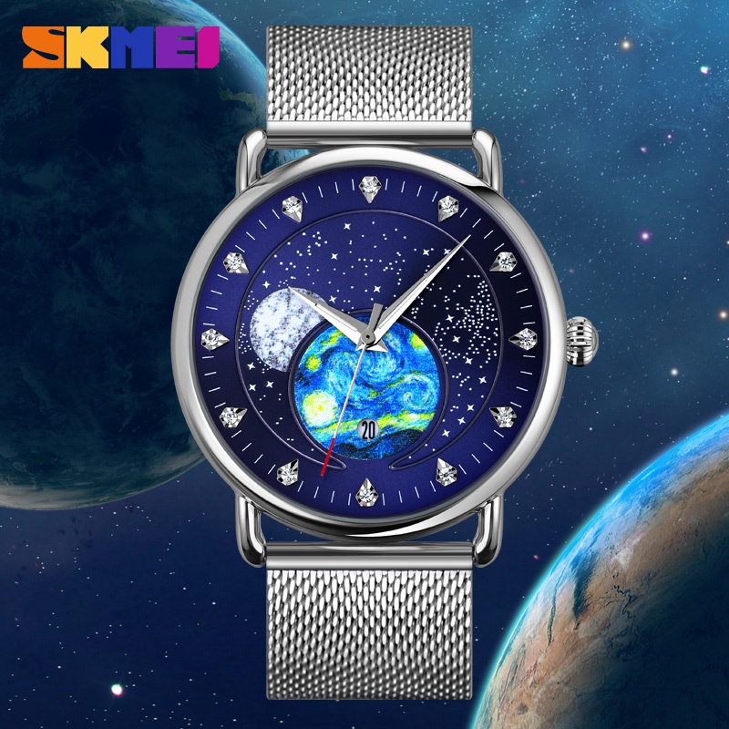 Skmei Oil Painting Starry Sky Quartz Watch Van Gogh Starry Sky Same
