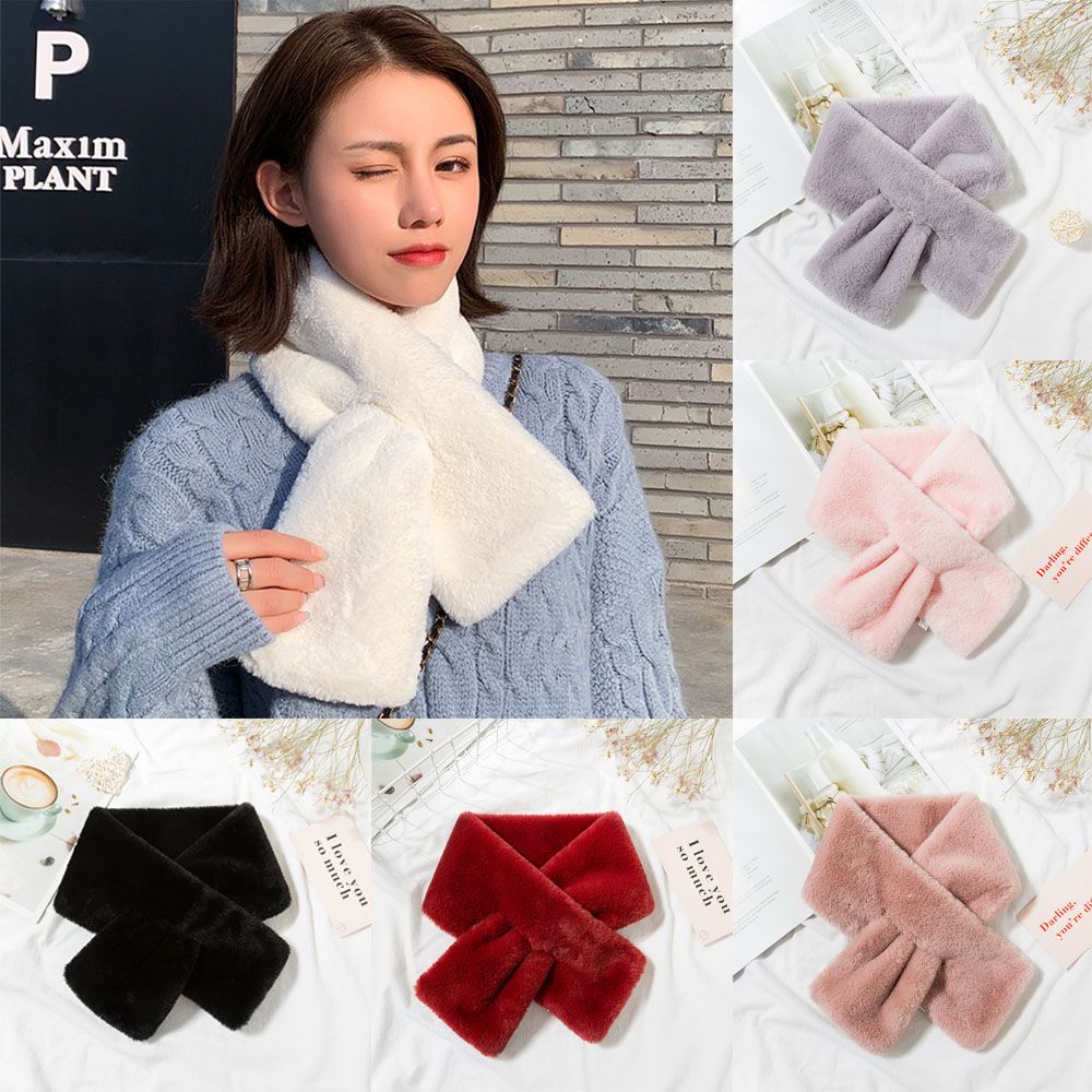 Thicken Neckerchief Wrap Elegant Cross Scarf Women Winter Warm Shawl Faux Rabbit Fur Neck Warmer 5898