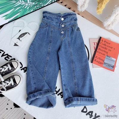 Korean Kids Girls Fashion Loose Straight-leg Jeans Trousers | Shopee ...