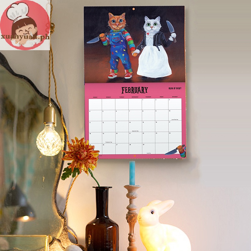 XUAN Scaredy Cats 2024 Monthly Calendar, Cats 2024 Hangable Monthly