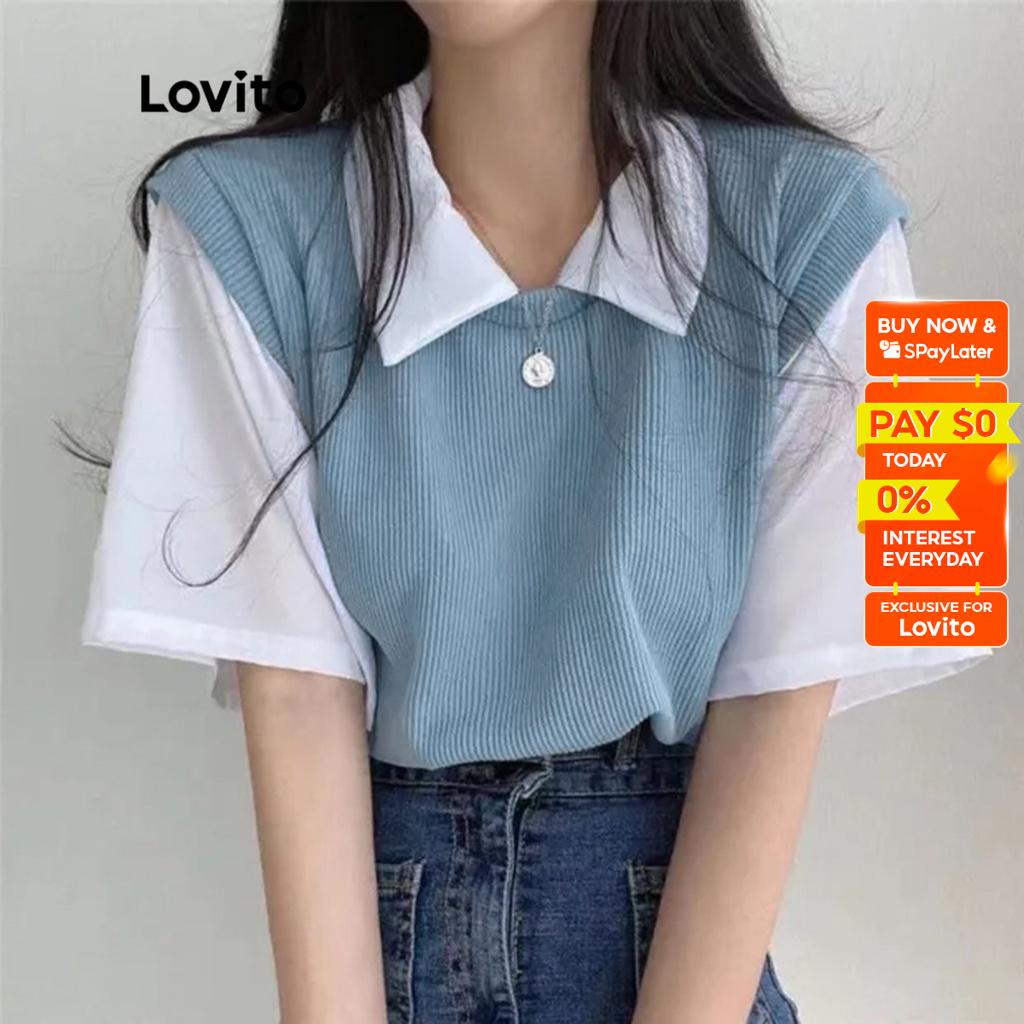 Lovito Women Contrast Collar Knit Top Lne05150 | Shopee Philippines