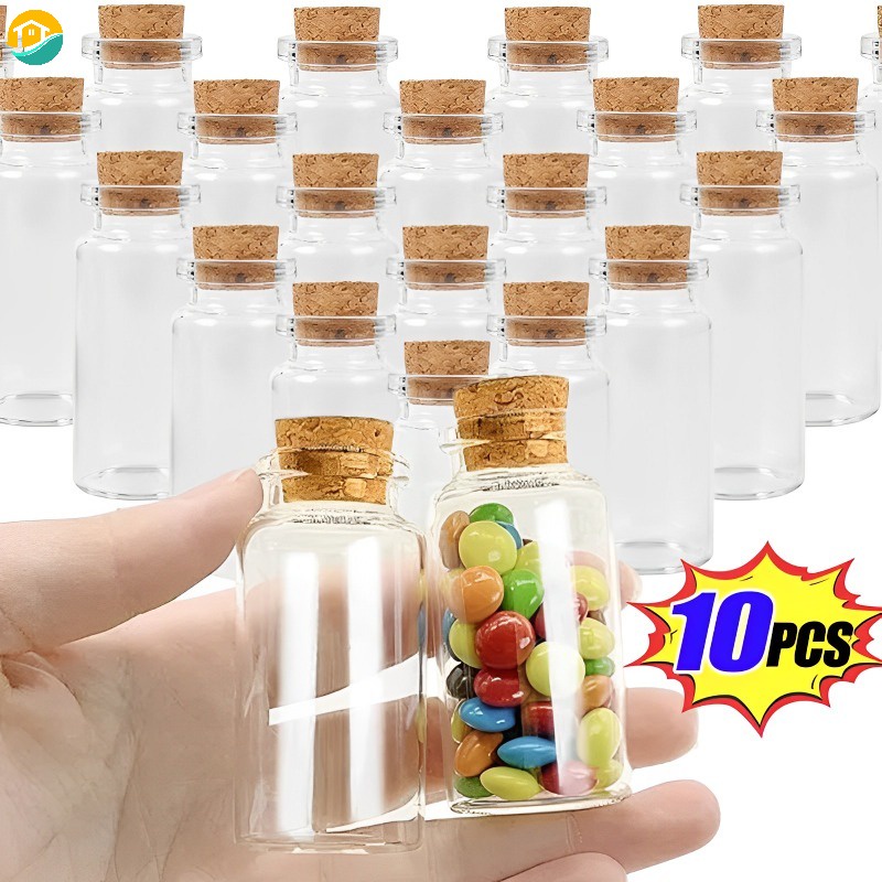 10Pcs Mini Glass Bottle Transparent Tiny Jar Christmas Gift Wish Bottle ...