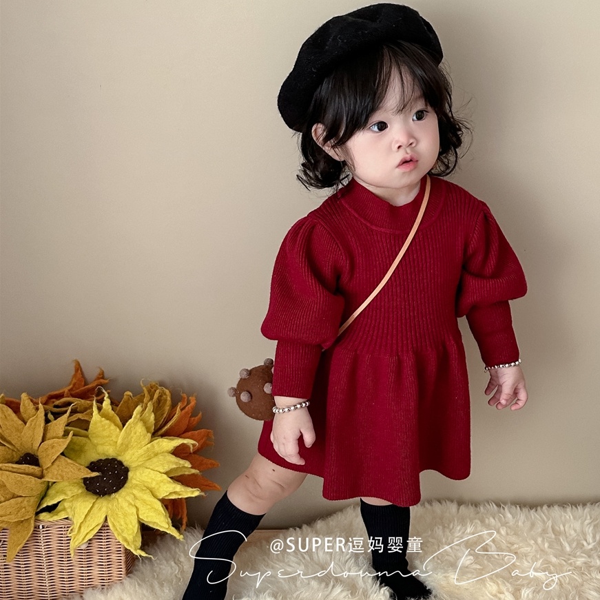 Autumn Winter Girls Knitted Dress 1-3 Years Old Baby Girl Princess Knitted  Sweater Dress Baby Baby Long Sleeve Dress