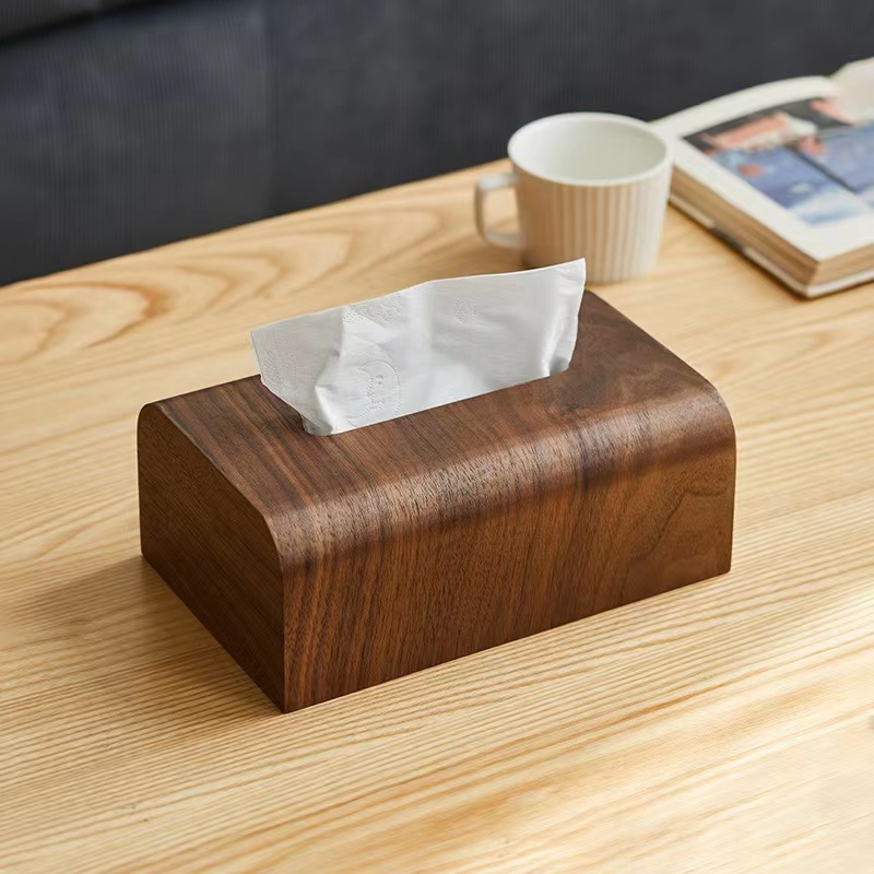 Simple Living Room Tissue Box Walnut Wood Bathroom Paper Box Table