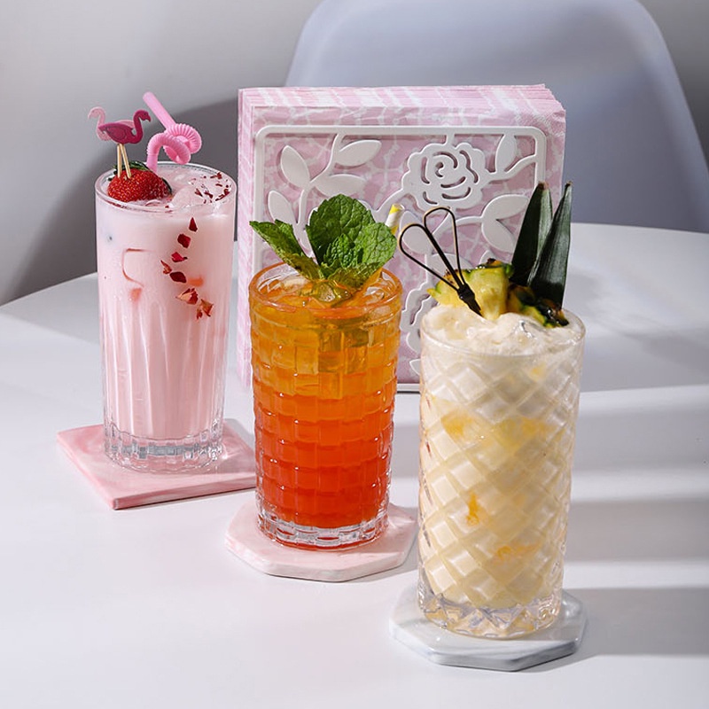 European Retro Embossed Cocktail Glass Embossed Glass Long Drinking