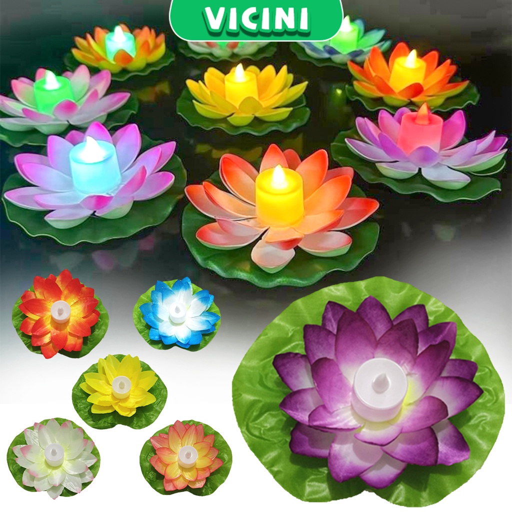 pitrice LED Lotus Lamp Floating Water Wishing Artificial Candle Light