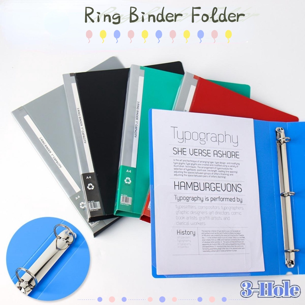 A4/Long Size Ring Binder Folder Paper Organizer Document Storage 3Holes