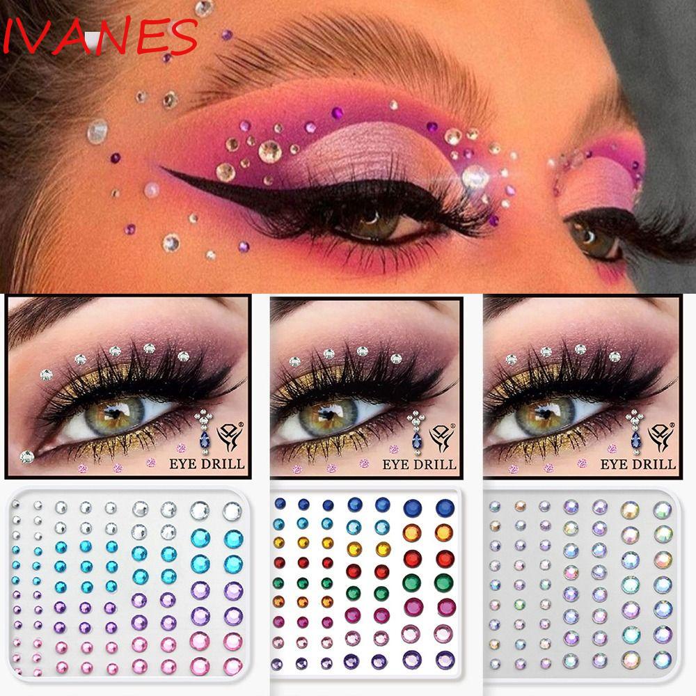 Ivanes Face Body Colored Rhinestone Women Glitter Face Jewel Eyes Shadow Crystal Adhesive Face 