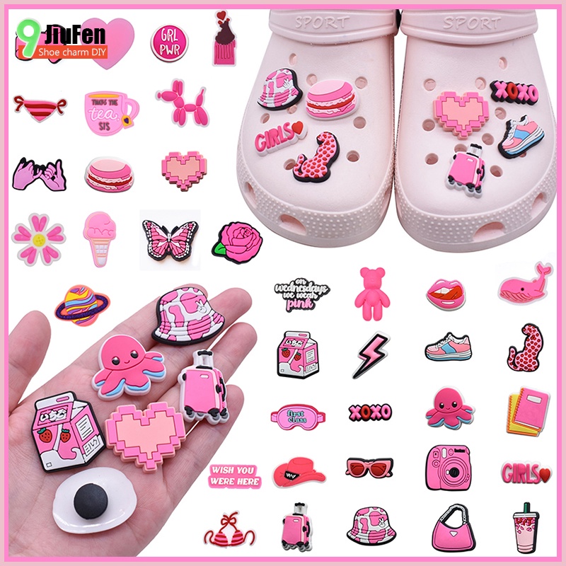 New Arrival 1Pcs English Letters PVC Pink Garden Shoe Charms Sandals  Accessories Simple Shoe Buckle Fit
