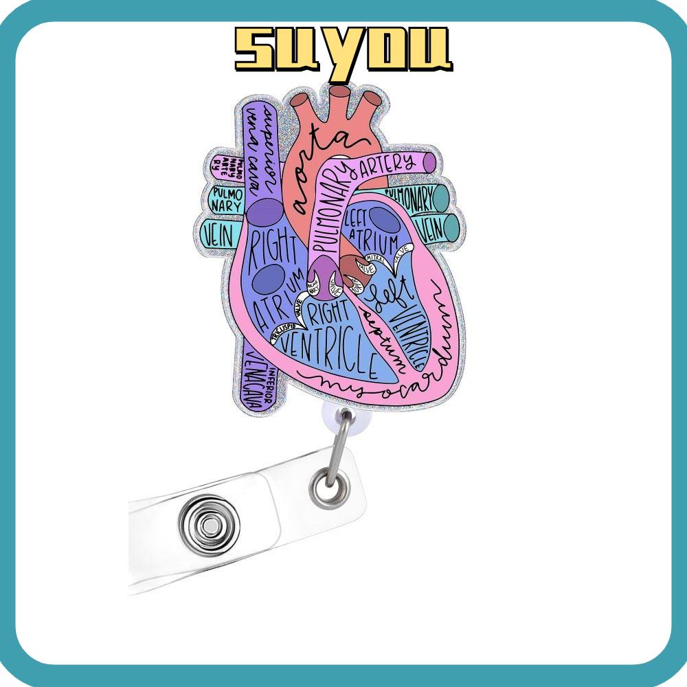 SUYO Badge Reel, Heart Retractable Badge Holder, with ID Clip Acrylic