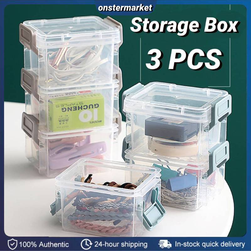 3pcs Transparent Cute Mini Storage Box Multi-layer Overlay Office ...