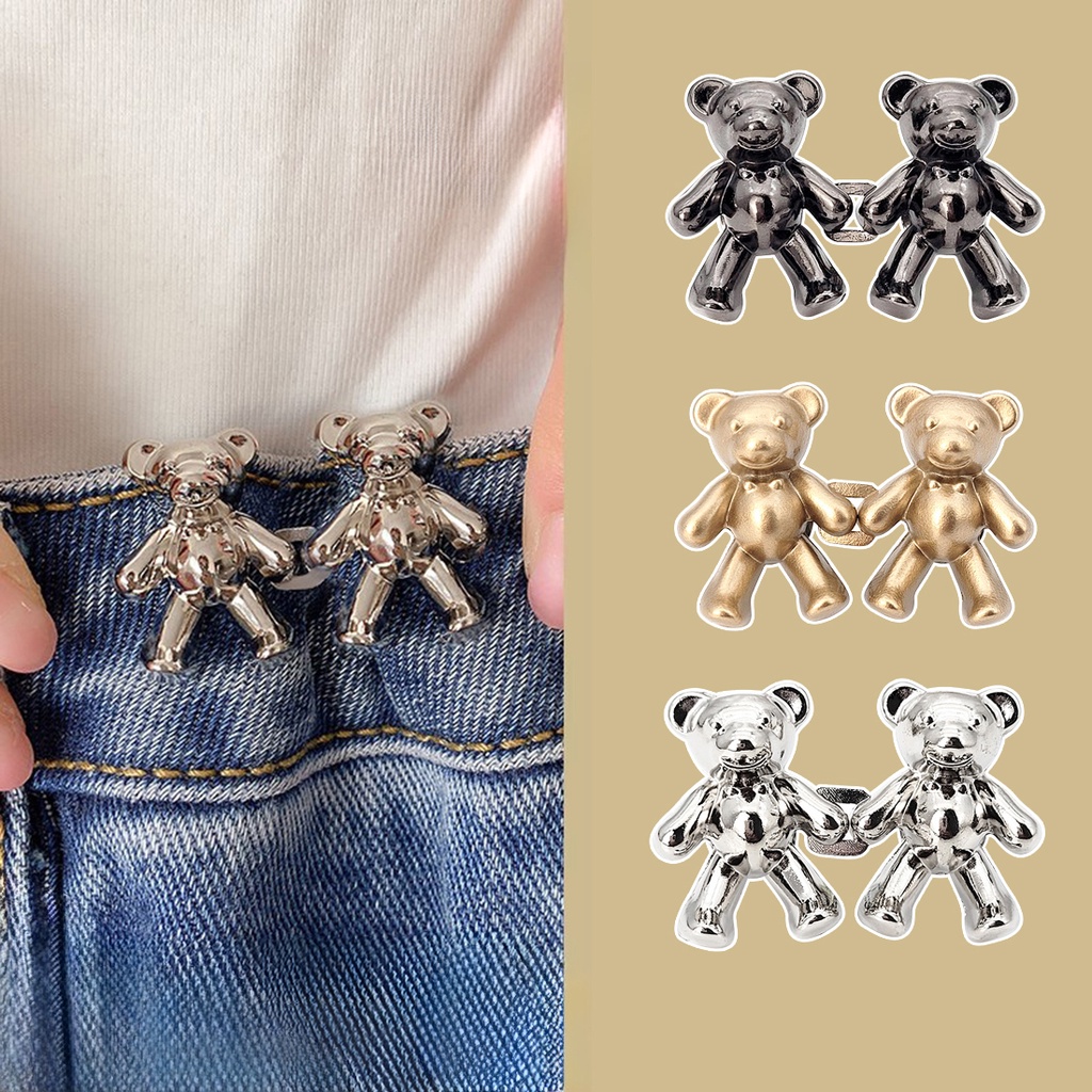 Detachable Metal Bear Waist Cincher Button Denim Jeans With Adjustable