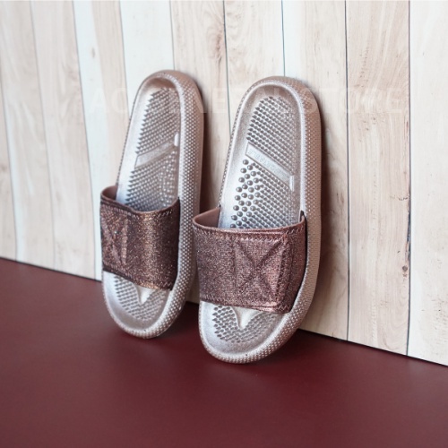 AO] One Strap Metallic Massage Slides Indoor Slippers for Women