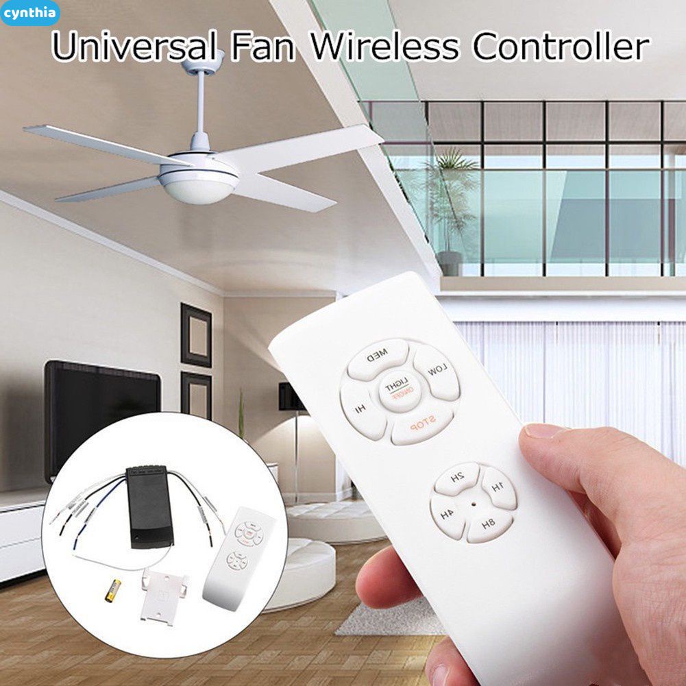 Universal White 3 Speeds Ceiling Fan With Light 4 Gear Wireless ...