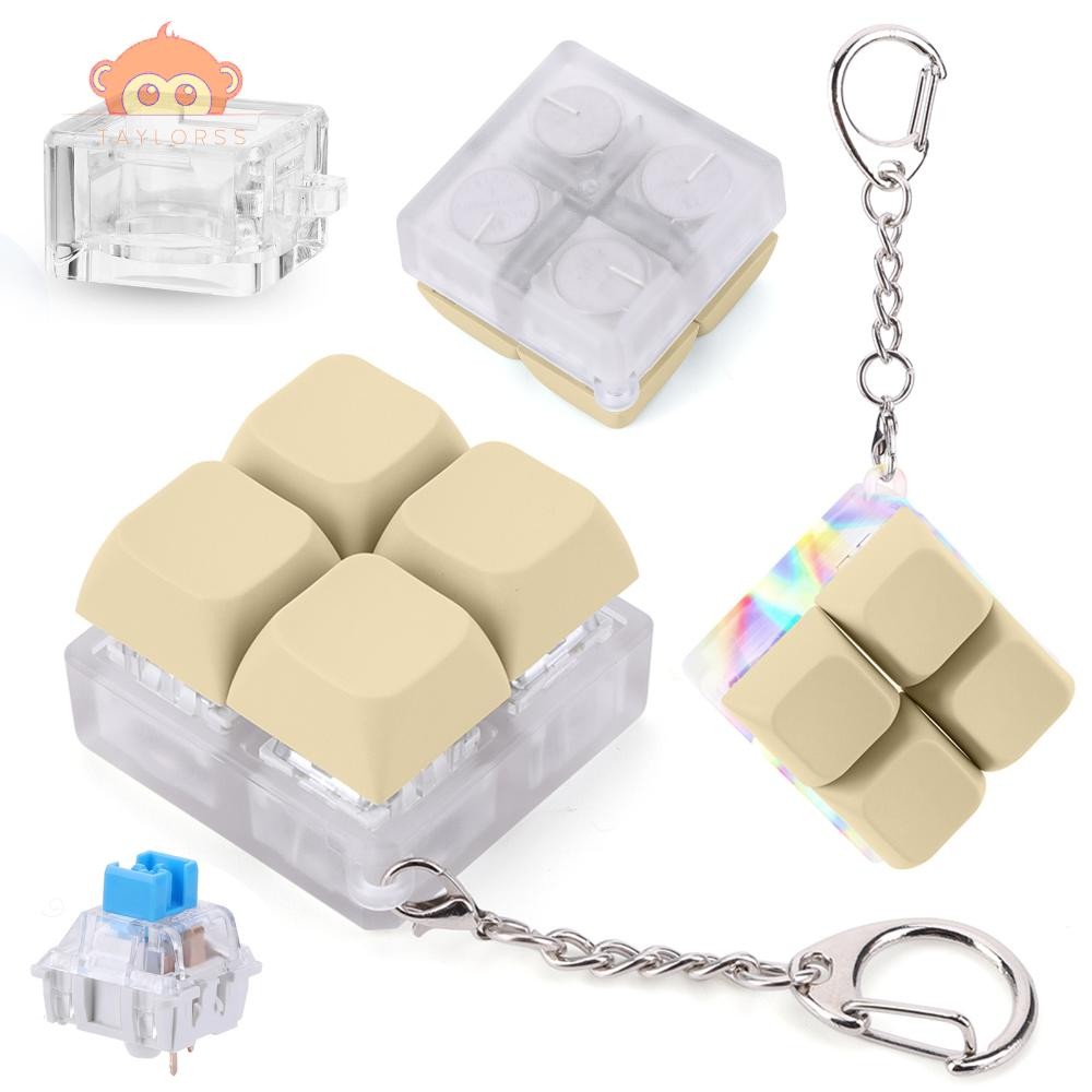4 Buttons Fidget Keyrings Portable Glowing Mechanical Keyboard Fidget ...