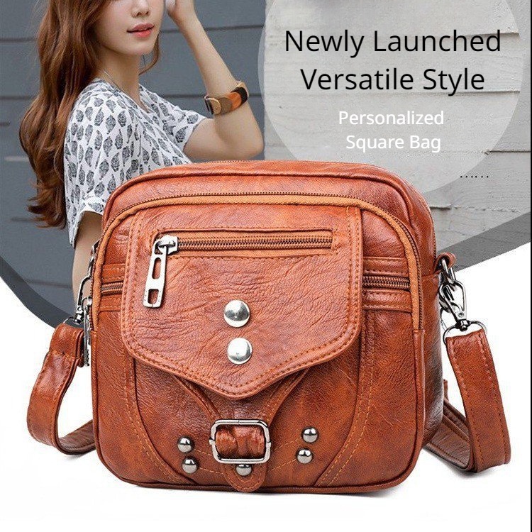 Multilayered Large Capacity Messenger Bag Texture Versatile One