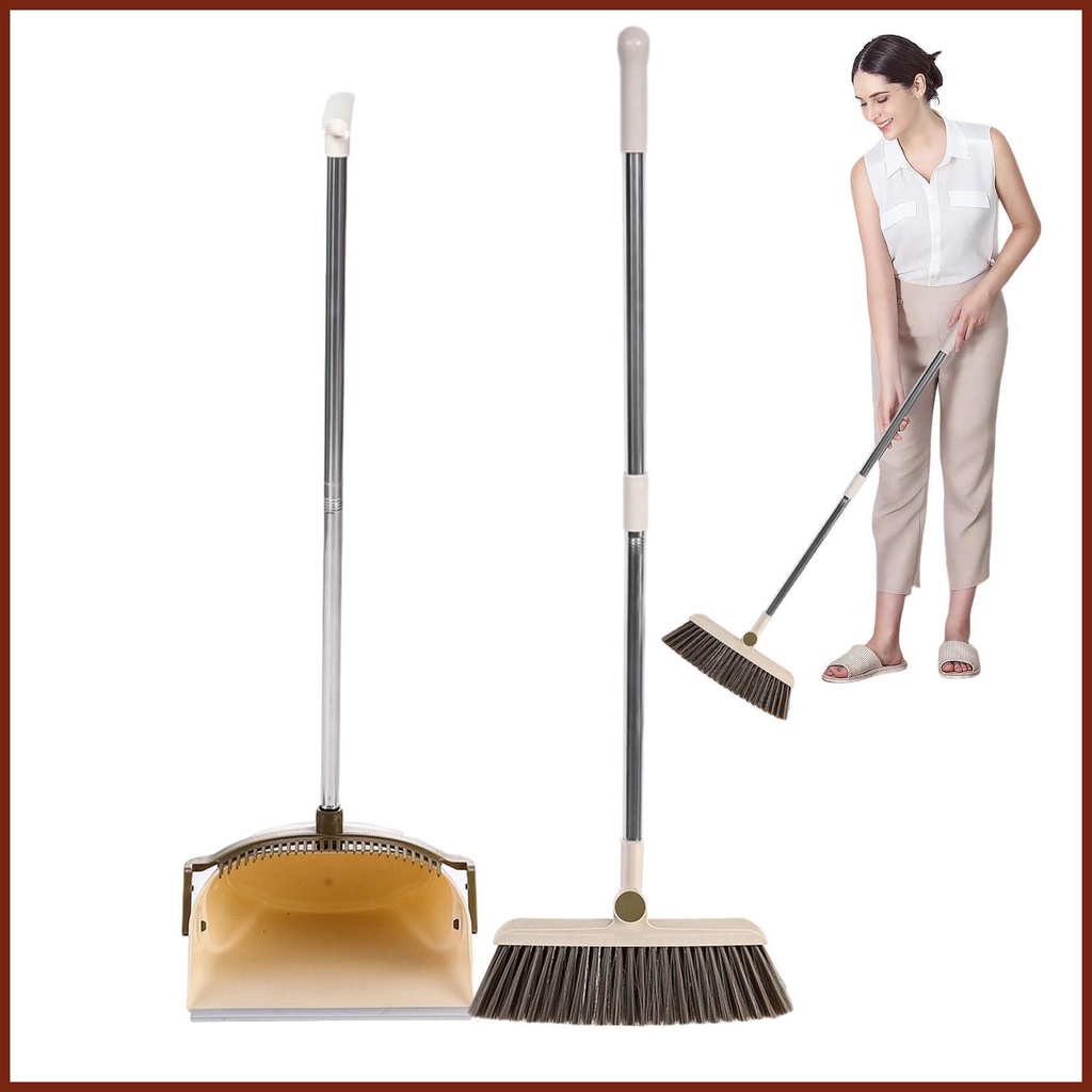 Broom Dustpan Set Broom with Stand Up Dustpan 180 Degree Rotatable