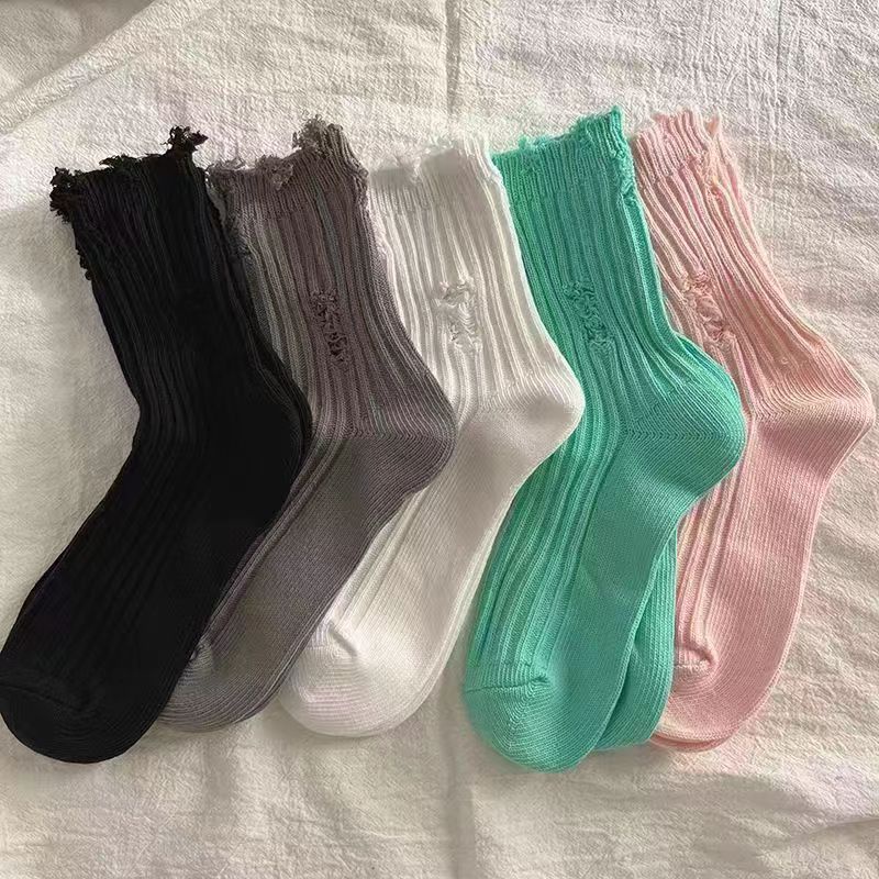 Beggars ripped socks men's and women's summer style mid-tube socks ins ...