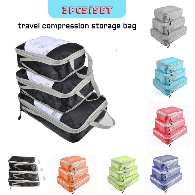 3 Pcs Travel Storage Bag Durable Luggage Container Compression Packing  Cubes Suitcase Organizer