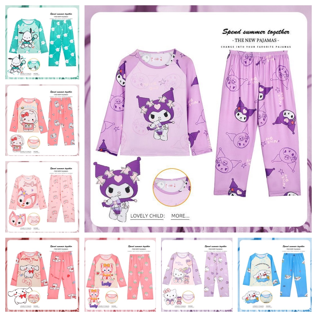 Kuromi Cinnamoroll Pajama for Kids and Girls Cartoon Pajama Thin Long
