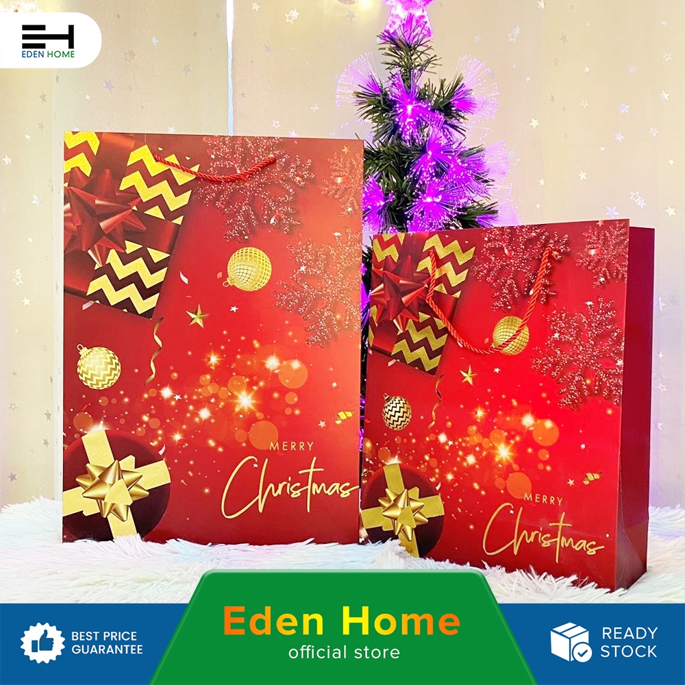 Eden Home Christmas Reusable Paper Bag Sparkling Gift Design Medium and