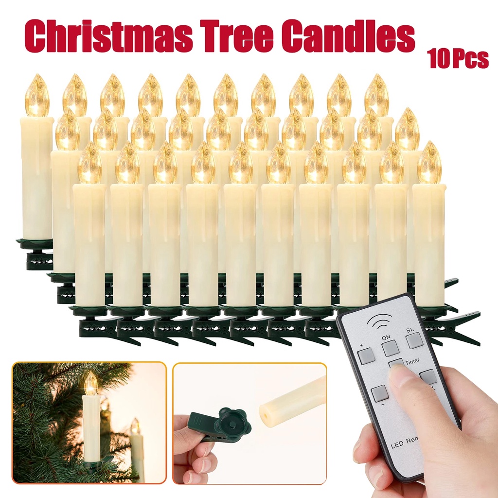 10Pcs Christmas Tree Candles LED Taper Candle Sticks Flameless