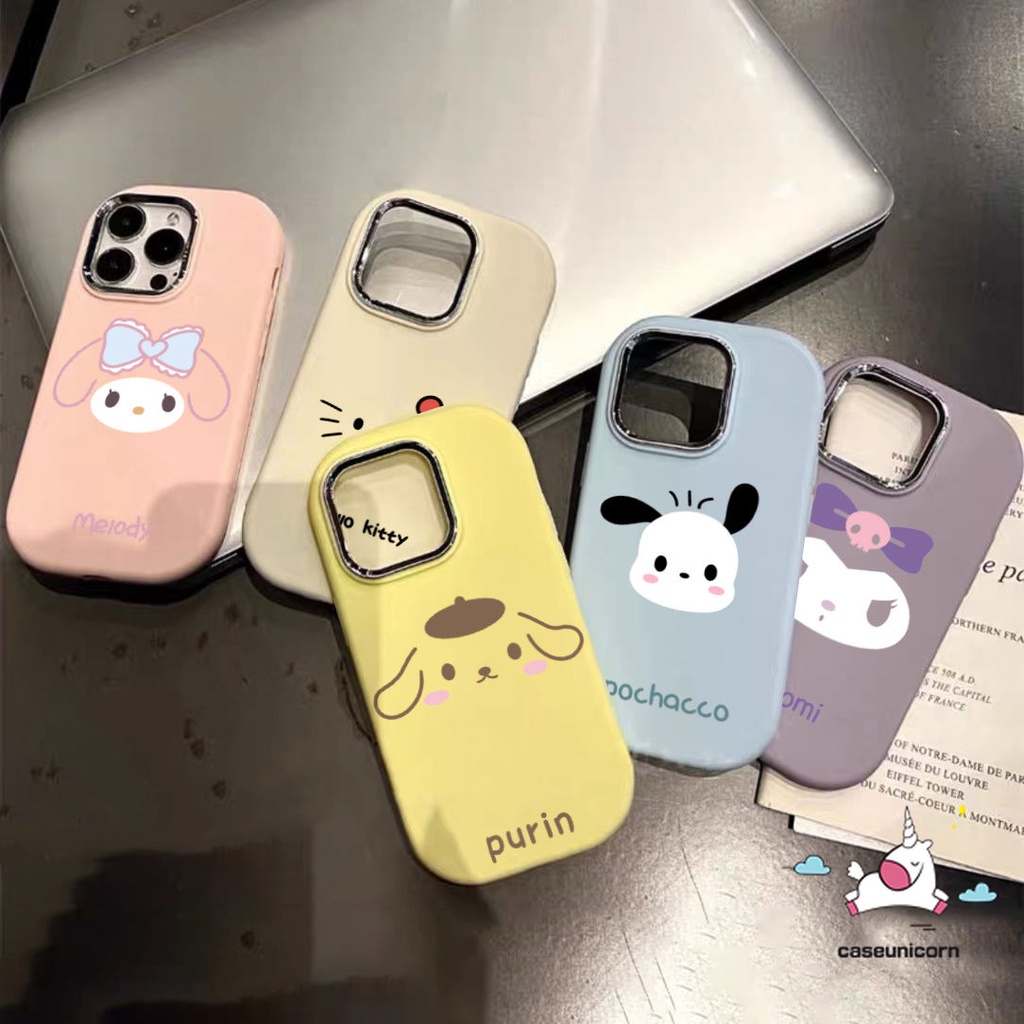 Lovely Animals Case Compatible for iPhone 15 11 12 14 13 Pro Max 15 7 8  Plus XR X XS Max Cute Sanrio Kuromi Melody Cinnamoroll Hello Kitty  Shockproof Plating Metal Lens Soft Case