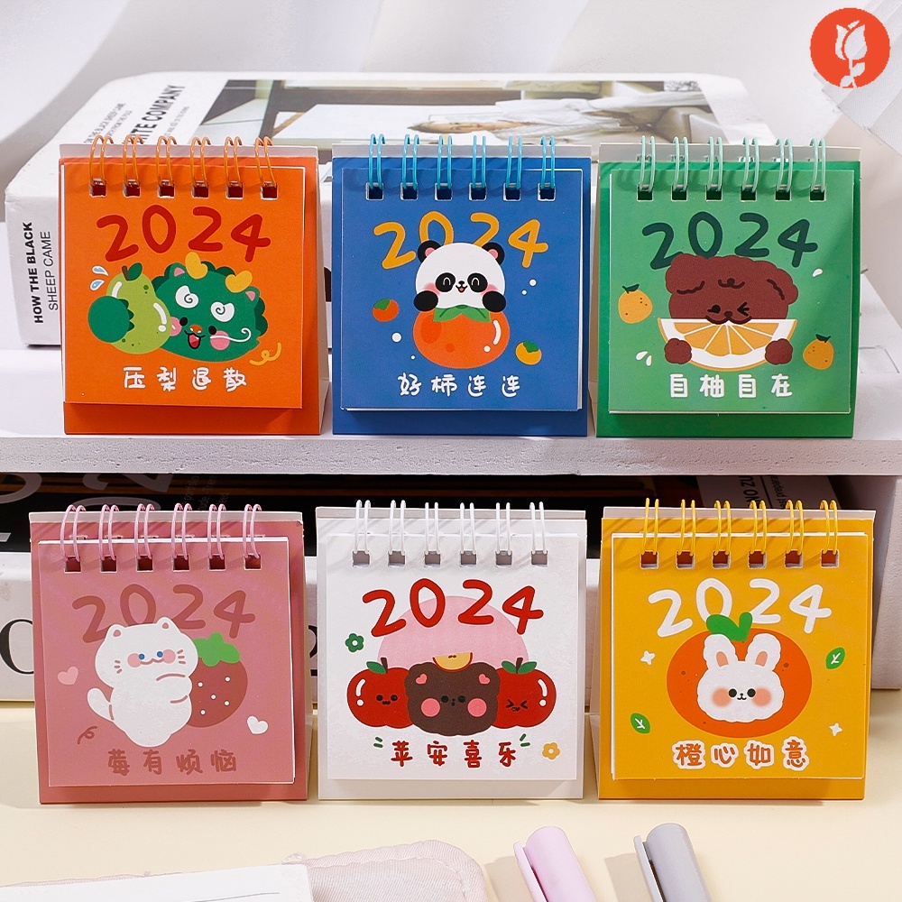 2024 Mini Cartoon Bear Panda Cat Pattern Desk Flippable Calendars ...