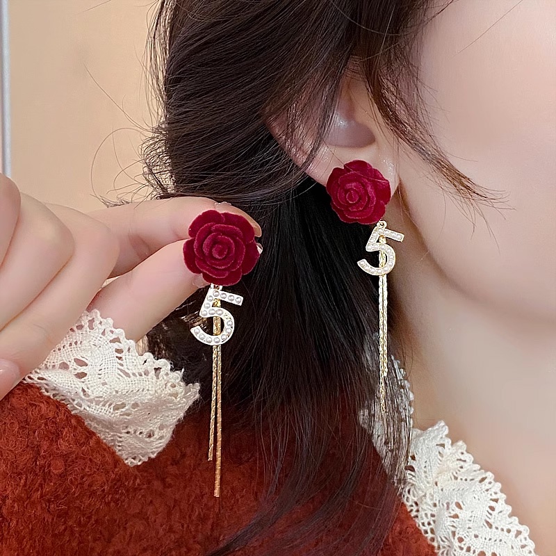 Rose tassel earrings outlet