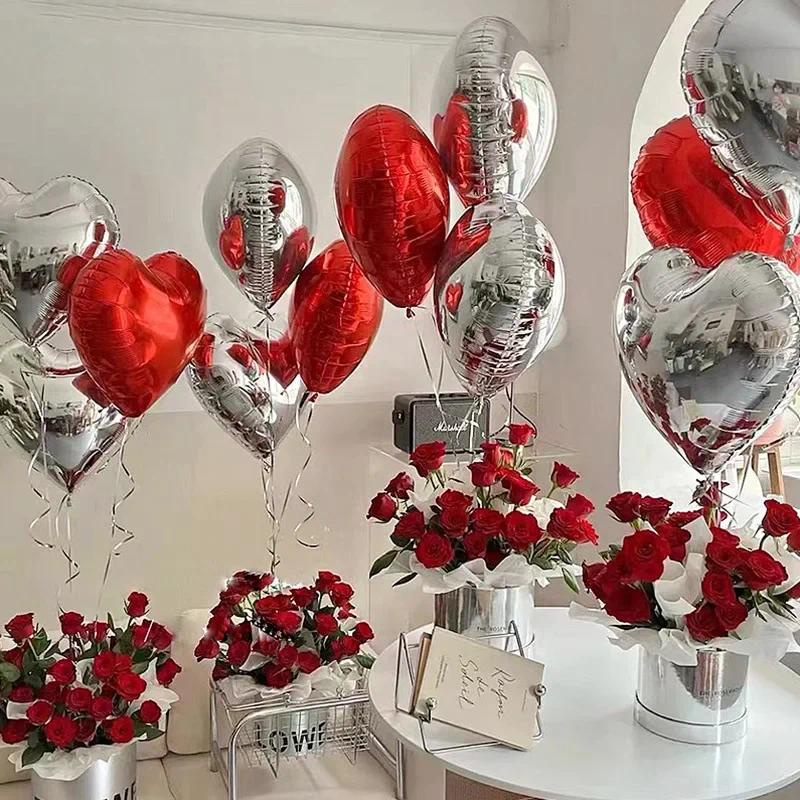 20pcs 18 Inch Red Love Heart Balloons Color Metal Mirror Aluminum Film ...