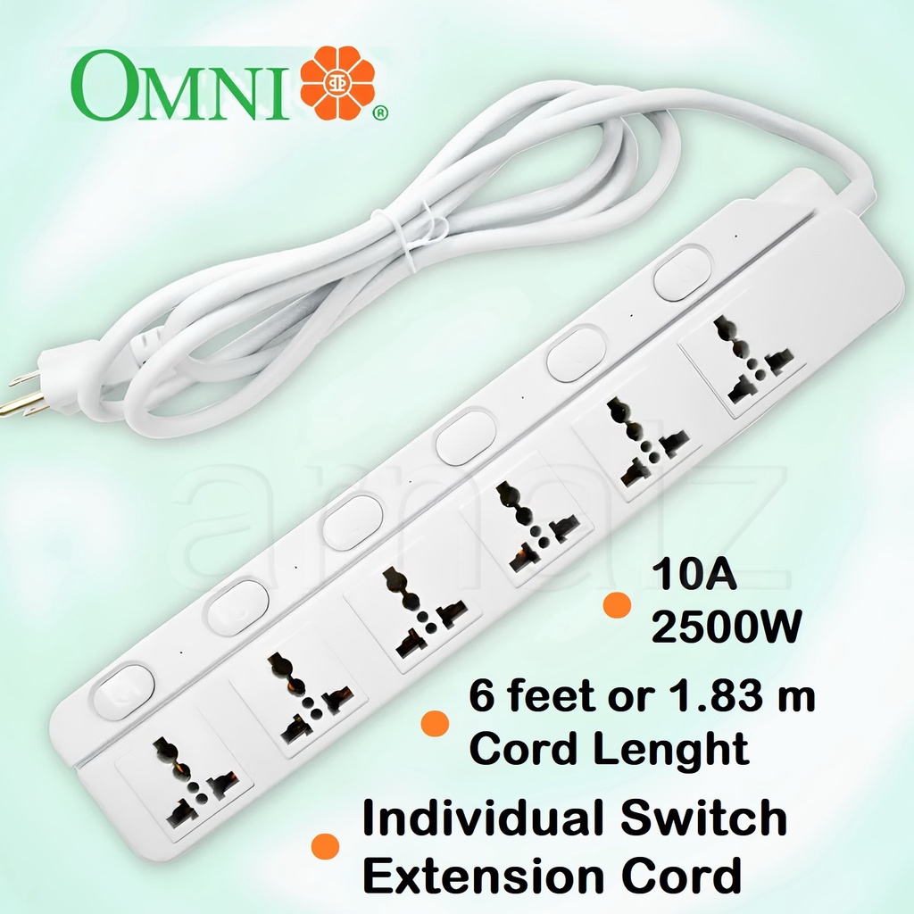 Omni Extension Cord Individual Switch Universal Outlet Power Strip 4 5 6 Gang WED340 WED350 WED