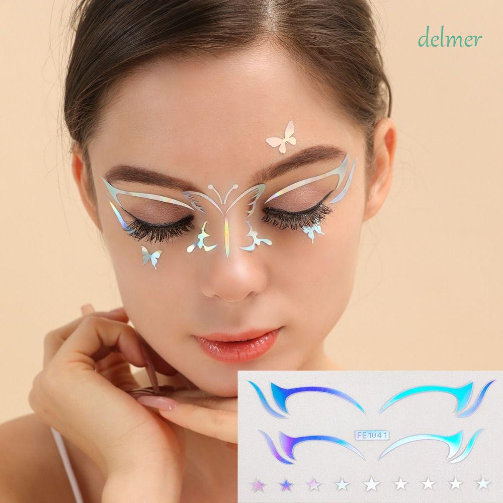 DELMER Laser Face Sticker, Waterproof Silver Glitter Temporary Tattoo