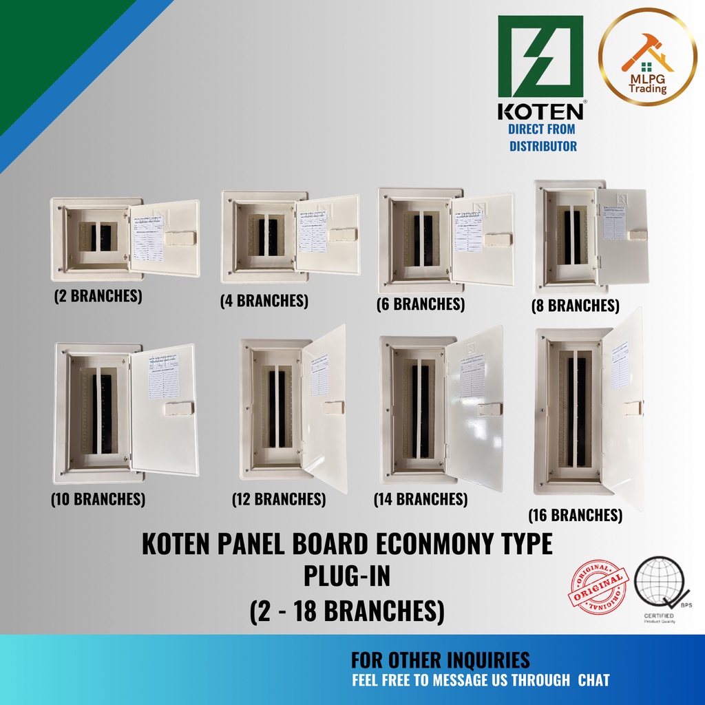 KOTEN Panel Board ECONOMY TYPE For PLUG-IN (2 Pole) (2, 4, 6, 8, 10, 12 ...