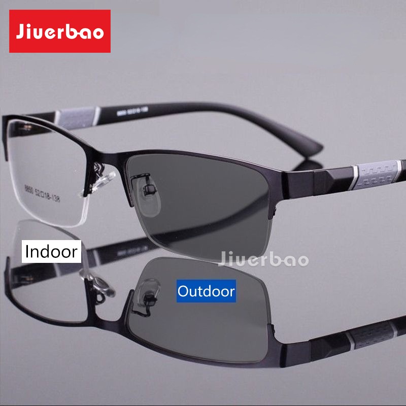 Business Half Frame Photochromic Blocking Blue Light Eyeglasses For Men Women Transition 0844