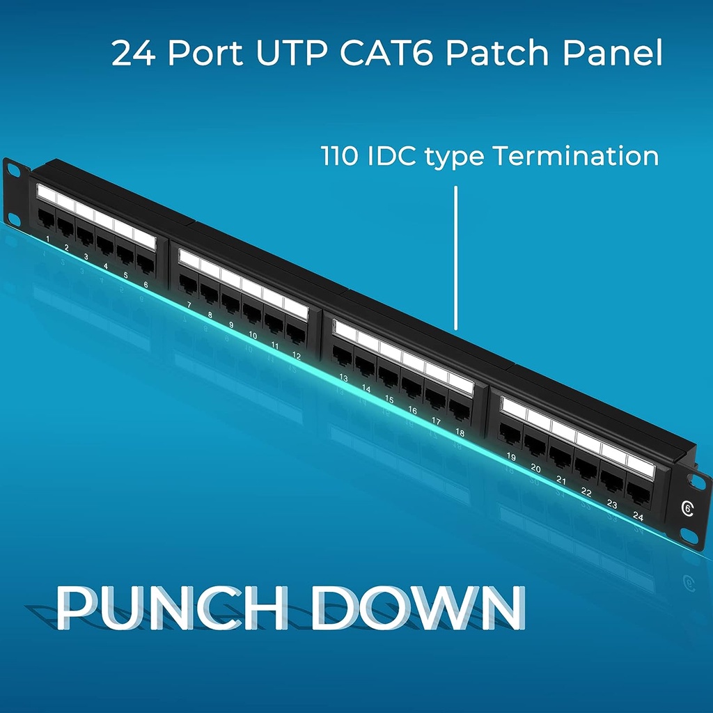 ZoeRax CAT6 24 Ports Patch Panel, Rack Mount - 19 inch, RJ45 Ethernet ...