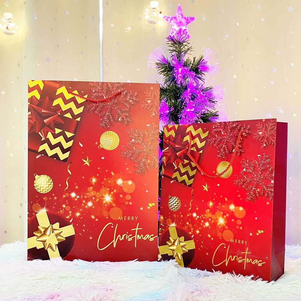 Christmas Reusable Paper Bag Sparkling Gift Design Medium and Large