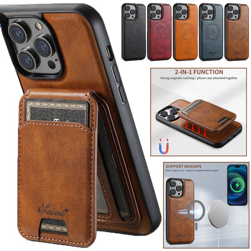 For iPhone 13 12 Pro Max Magsafe Slim Leather Wallet Card Holder Case