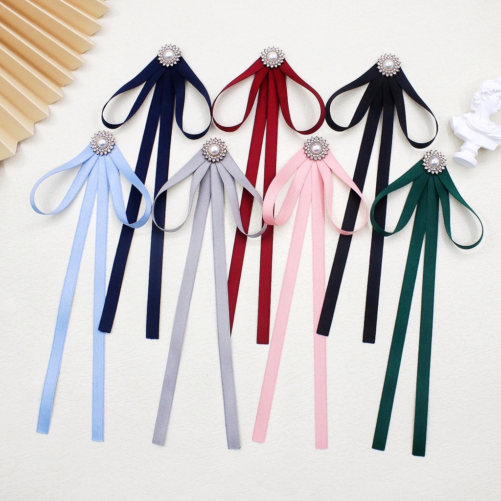 Long Ribbon Bow Ties with Pins Women JK Uniform Shirt Dress Accessories ...