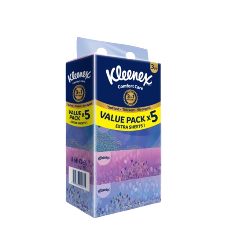 Kleenex Facial Tissue Box Comfort Care Design - 3 PLY (90s x 5 ...