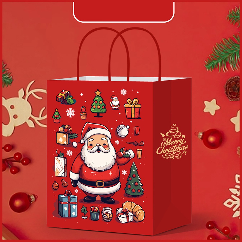 10PCS Festive Christmas Paper Gift Bags Wholesale Holiday Tote Bags for