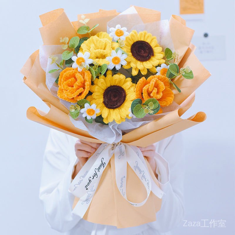 24hour delivery Free Tutorial dense Velvet Sunflower rose Daisy big bouquet diy material bag
